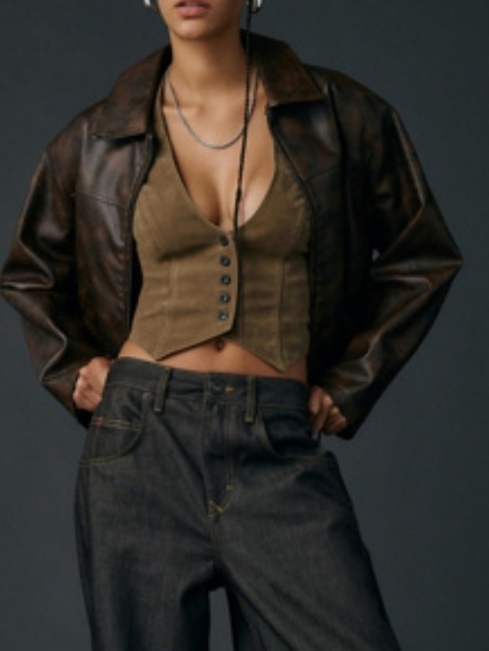 UO Faux Suede Tan Button Up Cropped Vest - Picture 4 of 5